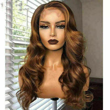 Load image into Gallery viewer, Luxury Ombre Golden Brown 100% Human Hair Swiss 13x4 Lace Front Wig Highlight Balayage Highlight U-Part, 360 or Full Lace Upgrade Available
