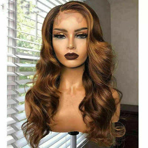 Luxury Ombre Golden Brown 100% Human Hair Swiss 13x4 Lace Front Wig Highlight Balayage Highlight U-Part, 360 or Full Lace Upgrade Available