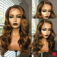 Load image into Gallery viewer, Luxury Ombre Golden Brown 100% Human Hair Swiss 13x4 Lace Front Wig Highlight Balayage Highlight U-Part, 360 or Full Lace Upgrade Available
