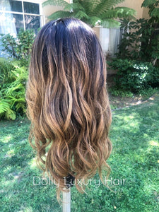 Luxury Dark Ash Brown Balayage Highlight 100% Human Hair Swiss 13x4 Lace Front Wig Wavy Blonde U-Part, 360 or Full Lace Upgrade Available