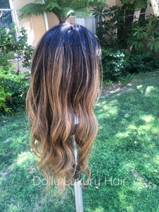 Luxury Dark Ash Brown Balayage Highlight 100% Human Hair Swiss 13x4 Lace Front Wig Wavy Blonde U-Part, 360 or Full Lace Upgrade Available