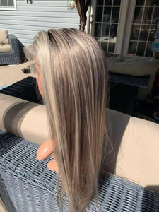 Luxury Balayage Highlight Platinum Ash Blonde 100% Human Hair Swiss 13x4 Lace Front Glueless Wig  U-Part or Full Lace Upgrade Available