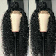 Load image into Gallery viewer, Luxury Deep Wave Curly Black 100% Human Hair Swiss 13x4 Lace Front Glueless Wig #1B U-Part, 360 or Full Lace Upgrade Available
