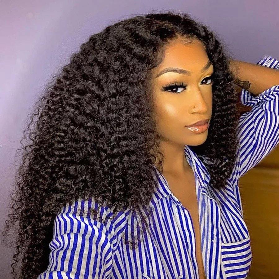 Luxury Remy Kinky Curly Black 100% Human Hair Swiss 13x4 Lace