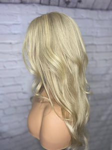 Luxury Light Ash Blonde Balayage 100% Human Hair Swiss 13x4 Lace Front Glueless Wig Wavy U-Part, 360 or Full Lace Upgrade Available