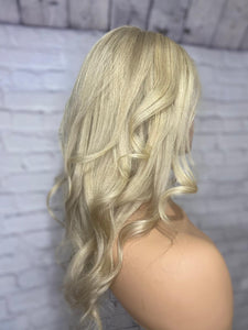 Luxury Light Ash Blonde Balayage 100% Human Hair Swiss 13x4 Lace Front Glueless Wig Wavy U-Part, 360 or Full Lace Upgrade Available