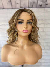 Load image into Gallery viewer, Luxury Caramel Blonde Curly Balayage 100% Human Hair Swiss 13x4 Lace Front Glueless Wig Wavy U-Part, 360 or Full Lace Upgrade Available
