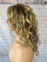 Load image into Gallery viewer, Luxury Caramel Blonde Curly Balayage 100% Human Hair Swiss 13x4 Lace Front Glueless Wig Wavy U-Part, 360 or Full Lace Upgrade Available
