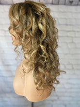 Load image into Gallery viewer, Luxury Caramel Blonde Curly Balayage 100% Human Hair Swiss 13x4 Lace Front Glueless Wig Wavy U-Part, 360 or Full Lace Upgrade Available
