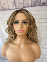 Load image into Gallery viewer, Luxury Caramel Blonde Curly Balayage 100% Human Hair Swiss 13x4 Lace Front Glueless Wig Wavy U-Part, 360 or Full Lace Upgrade Available
