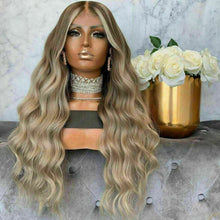 Load image into Gallery viewer, Luxury Brazilian Remy Ash Blonde Ombre 100% Human Hair Swiss 13x4 Lace Front Glueless Wig Wavy U-Part, 360 or Full Lace Upgrade Available
