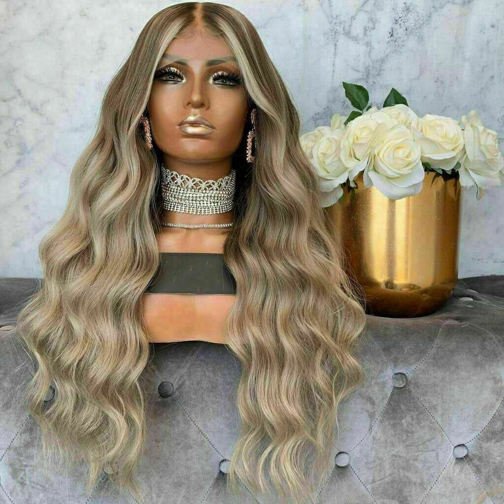 Luxury Brazilian Remy Ash Blonde Ombre 100% Human Hair Swiss 13x4 Lace Front Glueless Wig Wavy U-Part, 360 or Full Lace Upgrade Available