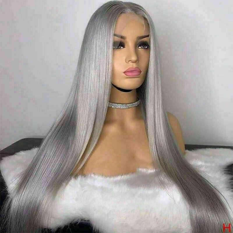 Luxury Silver Grey Gray 100% Human Hair Swiss 13x4 Lace Front Glueless Wig Platinum Colouful U-Part or Full Lace Upgrade Available