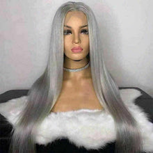 Load image into Gallery viewer, Luxury Silver Grey Gray 100% Human Hair Swiss 13x4 Lace Front Glueless Wig Platinum Colouful U-Part or Full Lace Upgrade Available
