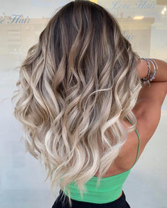 Luxury Mushroom Melted Blonde Curly Balayage 100% Human Hair Swiss 13x4 Lace Front Glueless Wig Wavy U-Part, 360 or Full Lace Upgrade Available