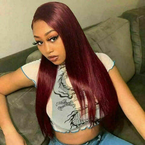 Luxury Straight Burgundy Red 99J 100% Human Hair Swiss 13x4 Lace Front Glueless Wig Colouful U-Part or Full Lace Upgrade Available