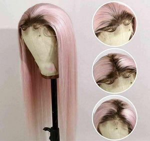 Luxury Remy Light Baby Pink 100% Human Hair Swiss 13x4 Lace Front Glueless Wig Ombre Colorful U-Part, 360 or Full Lace Upgrade Available