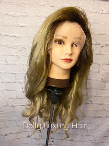 Luxury Honey Blonde Ombre Balayage Highlight 100% Human Hair Swiss 13x4 Lace Front Glueless Wig U-Part, 360 or Full Lace Upgrade Available