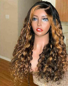 Luxury Curly Ombre 100% Human Hair Swiss 13x4 Lace Front Glueless Wig Auburn Brown Color #30 U-Part, 360 or Full Lace Upgrade Available