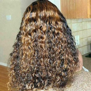 Luxury Curly Ombre 100% Human Hair Swiss 13x4 Lace Front Glueless Wig Auburn Brown Color #30 U-Part, 360 or Full Lace Upgrade Available