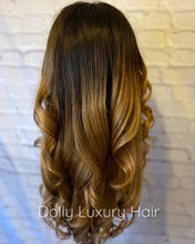 Load image into Gallery viewer, Luxury Caramel Golden Blonde Balayage Highlight 100% Human Hair Swiss 13x4 Lace Front Glueless Wig U-Part, 360 or Full Lace Upgrade Available
