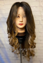 Load image into Gallery viewer, Luxury Caramel Golden Blonde Balayage Highlight 100% Human Hair Swiss 13x4 Lace Front Glueless Wig U-Part, 360 or Full Lace Upgrade Available
