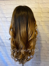 Load image into Gallery viewer, Luxury Caramel Golden Blonde Balayage Highlight 100% Human Hair Swiss 13x4 Lace Front Glueless Wig U-Part, 360 or Full Lace Upgrade Available
