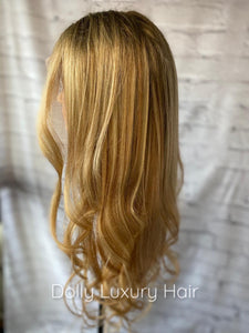 Luxury Balayage Highlight Light Golden Blonde Honey 100% Human Hair Swiss 13x4 Lace Front Glueless Wig U-Part, 360 or Full Lace Upgrade Available
