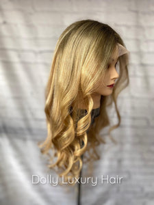 Luxury Balayage Highlight Light Golden Blonde Honey 100% Human Hair Swiss 13x4 Lace Front Glueless Wig U-Part, 360 or Full Lace Upgrade Available