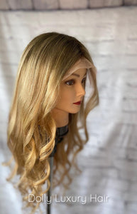 Luxury Balayage Highlight Light Golden Blonde Honey 100% Human Hair Swiss 13x4 Lace Front Glueless Wig U-Part, 360 or Full Lace Upgrade Available