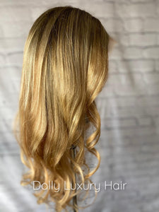 Luxury Balayage Highlight Light Golden Blonde Honey 100% Human Hair Swiss 13x4 Lace Front Glueless Wig U-Part, 360 or Full Lace Upgrade Available