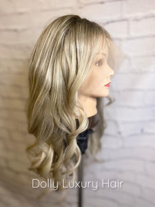 Luxury Balayage Highlight Ash Blonde 100% Human Hair Swiss 13x4 Lace Front Glueless Wig Wavy U-Part, 360 or Full Lace Upgrade Available