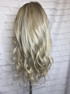 Luxury Balayage Highlight Ash Blonde 100% Human Hair Swiss 13x4 Lace Front Glueless Wig Wavy U-Part, 360 or Full Lace Upgrade Available