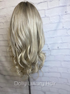 Luxury Balayage Highlight Ash Blonde 100% Human Hair Swiss 13x4 Lace Front Glueless Wig Wavy U-Part, 360 or Full Lace Upgrade Available