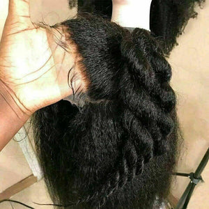 Luxury Remy Kinky Straight #1B Black 100% Human Hair Swiss 13x4 Lace Front Glueless Wig U-Part, 360 or Full Lace Upgrade Available