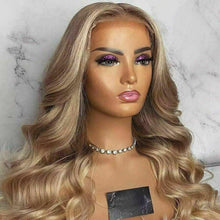 Load image into Gallery viewer, Luxury Brazilian Remy Ash Blonde Ombre 100% Human Hair Swiss 13x4 Lace Front Glueless Wig Wavy U-Part, 360 or Full Lace Upgrade Available
