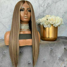 Load image into Gallery viewer, Luxury Remy Light Brown Ash Blonde 100% Human Hair Swiss 13x4 Lace Front Wig Balayage Highlight U-Part, 360 or Full Lace Upgrade Available
