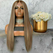 Load image into Gallery viewer, Luxury Remy Light Brown Ash Blonde 100% Human Hair Swiss 13x4 Lace Front Wig Balayage Highlight U-Part, 360 or Full Lace Upgrade Available
