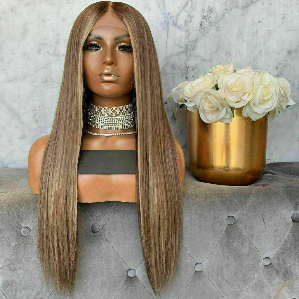 Luxury Remy Light Brown Ash Blonde 100% Human Hair Swiss 13x4 Lace Front Wig Balayage Highlight U-Part, 360 or Full Lace Upgrade Available