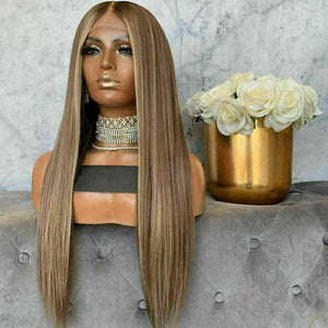 Luxury Remy Light Brown Ash Blonde 100% Human Hair Swiss 13x4 Lace Front Wig Balayage Highlight U-Part, 360 or Full Lace Upgrade Available