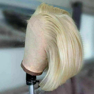 Luxury Remy Platinum Blonde #613 Bob 100% Human Hair Swiss 13x4 Lace Front Glueless Wig Short U-Part, 360 or Full Lace Upgrade Available