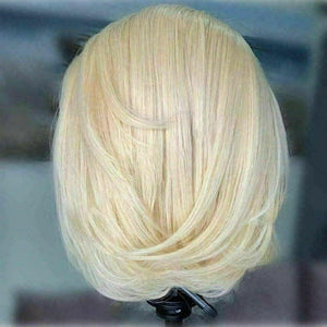 Luxury Remy Platinum Blonde #613 Bob 100% Human Hair Swiss 13x4 Lace Front Glueless Wig Short U-Part, 360 or Full Lace Upgrade Available