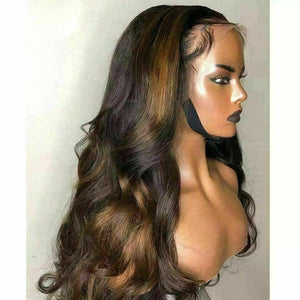 Luxury Wavy Ombre Ash Dark Brown 100% Human Hair Swiss 13x4 Lace Front Glueless Wig Balayage Highlight U-Part, 360 or Full Lace Upgrade Available