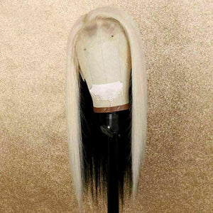 Luxury Platinum Blonde Streak  100% Human Hair Swiss 13x4 Lace Front Glueless Wig U-Part, 360 or Full Lace Upgrade Available