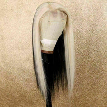 Load image into Gallery viewer, Luxury Platinum Blonde Streak  100% Human Hair Swiss 13x4 Lace Front Glueless Wig U-Part, 360 or Full Lace Upgrade Available
