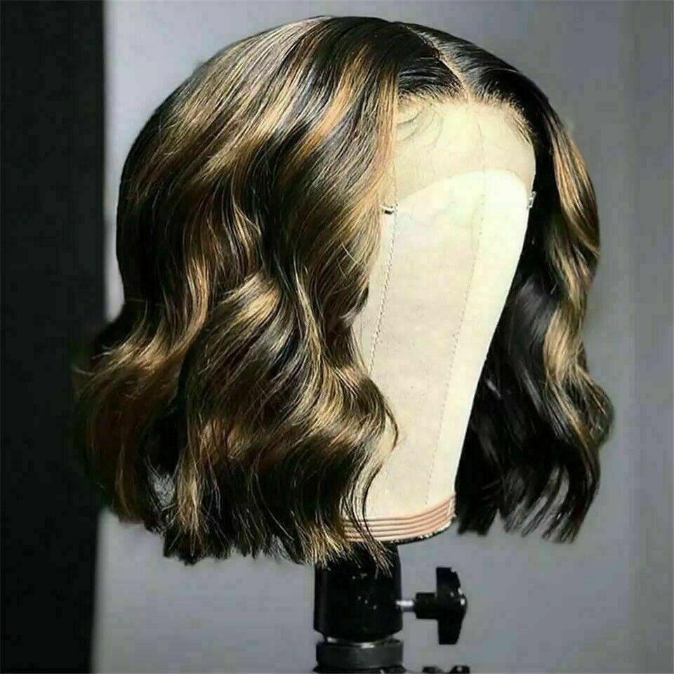 Luxury Bob Ombre Balayage Highlight Black 100% Human Hair Swiss 13x4 Lace Front Wig Honey Brown Blonde U-Part or Full Lace Upgrade Available