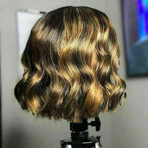 Luxury Bob Ombre Balayage Highlight Black 100% Human Hair Swiss 13x4 Lace Front Wig Honey Brown Blonde U-Part or Full Lace Upgrade Available