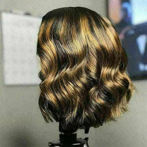 Luxury Bob Ombre Balayage Highlight Black 100% Human Hair Swiss 13x4 Lace Front Wig Honey Brown Blonde U-Part or Full Lace Upgrade Available