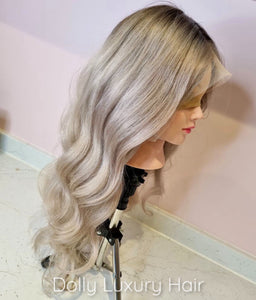 Luxury Cool Ash Blonde Balayage 100% Human Hair Swiss 13x4 Lace Front Glueless Wig U-Part, 360 or Full Lace Upgrade Available