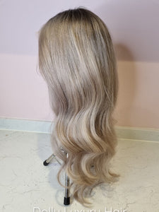 Luxury Cool Ash Blonde Balayage 100% Human Hair Swiss 13x4 Lace Front Glueless Wig U-Part, 360 or Full Lace Upgrade Available